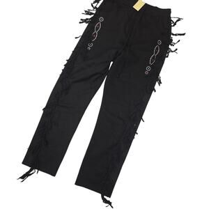 NWT MNML Pants Men Large Black Sweatpants Tail Frayed Streetwear Rhinestones NEW